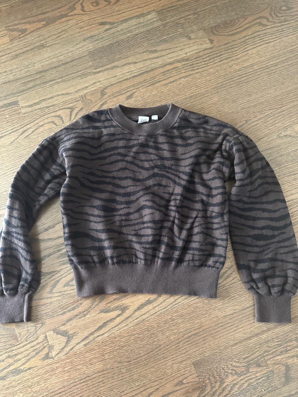 GAP Brown and Black Crewneck Zebra-Pattern Sweater
